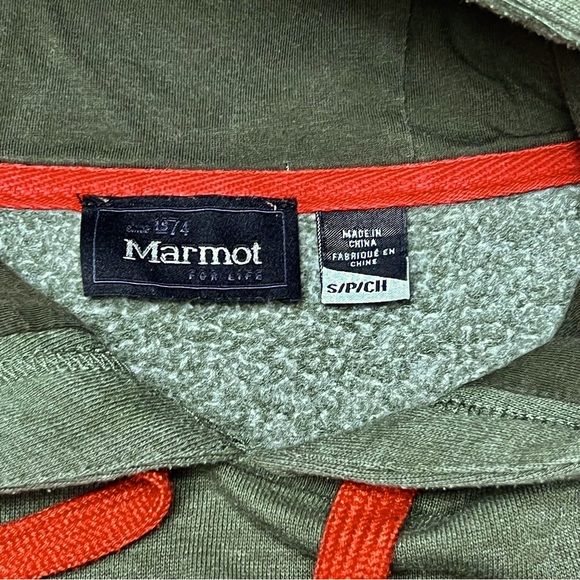 Marmot Marmot Mountain est. 1974 Green Hoodie Pullover Sweater Hiking Men’s - Picture 4 of 5